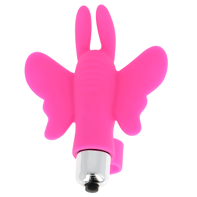 Vibrador rosa em forma de borboleta com asas largas e base metálica
