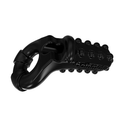 Dispositivo preto de silicone com textura de bolhas e inscripción bathmate