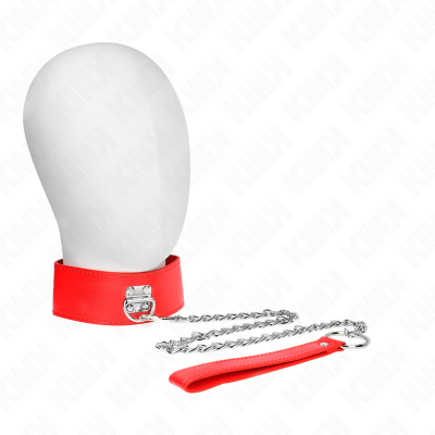 Colarinho vermelho de couro com corrente e pega