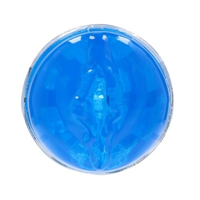 Gel azul em embalagem redonda transparente com textura gelatinosa