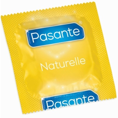 Embalagem amarela de preservativo Pasante Naturelle