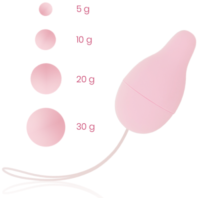 Bolas de pesos rosa claro e produto oval com cordão