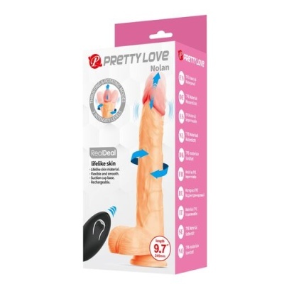 Embalagem do produto Pretty Love Nolan com dildo de cor pele e controlo remoto preto