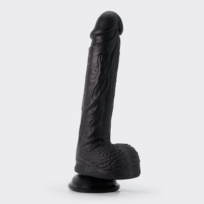 Dildo preto texturizado em silicone com ventosa na base