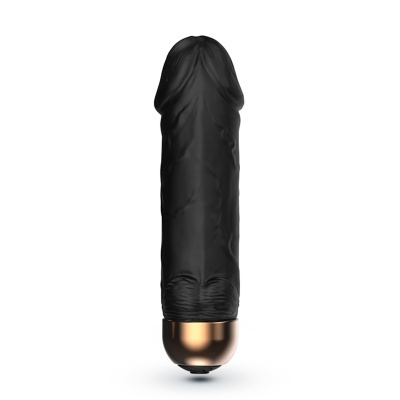 Vibrador negro de forma realista com base dourada