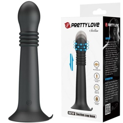 Vibrador preto de silicone com base de ventosa e embalagem PRETTY LOVE Stellan