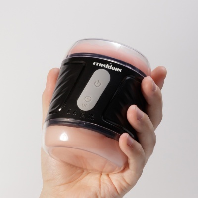 Dispositivo preto com tampa transparente e silicone cor-de-rosa dentro
