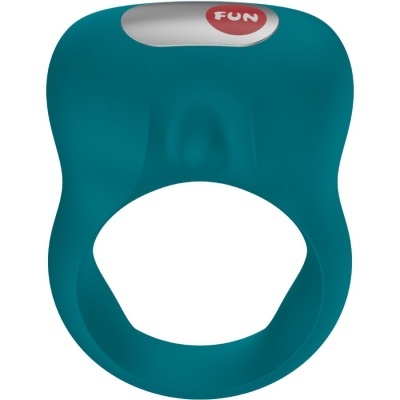 Anel vibratório azul com texto FUN