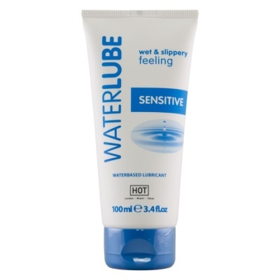 Frasco de lubrificante WATERLUBE Sensitive branco e azul