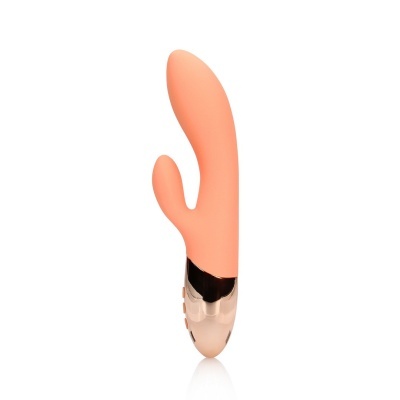 Vibrador cor de pêssego com base dourada e botões