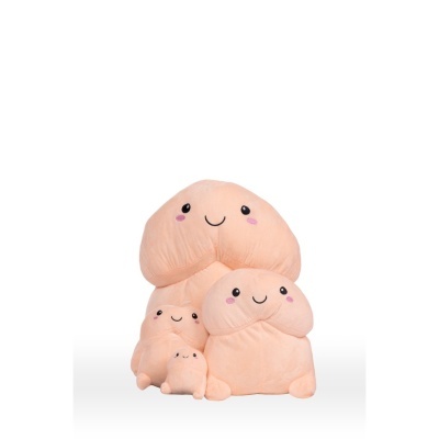 Conjunto de peluches de vários tamanhos, cor de pele, rosto sorridente