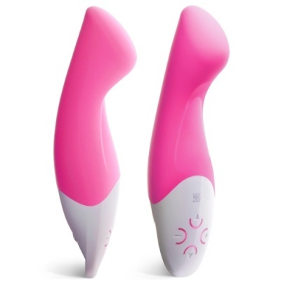 Dispositivo rosa e branco com botões de controle em fundo branco