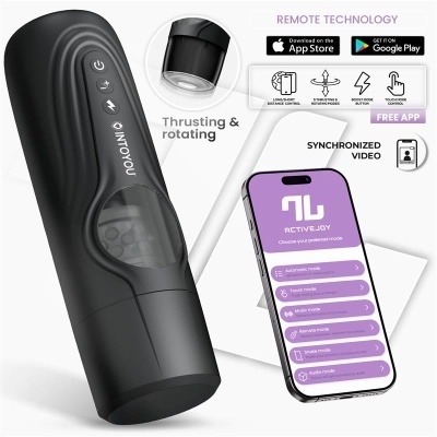 Dispositivo preto INTOYOU com app ACTIVEJOY num smartphone