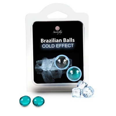 Embalagem do produto Brazilian Balls COLD EFFECT com duas esferas verdes e cubos de gelo