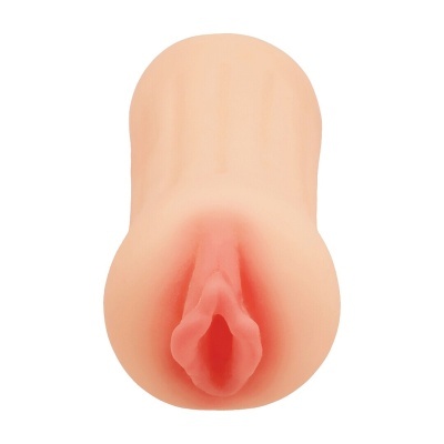 Produto erótico cilíndrico em silicone com abertura rosa