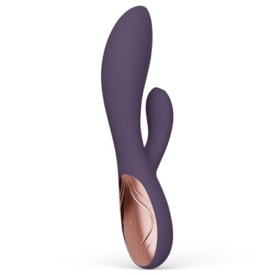 Vibrador roxo com detalhe em rosa dourado e design ergonómico