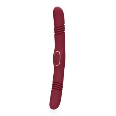 Vibrador duplo com textura e botão central bordô