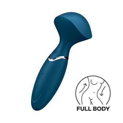 Dispositivo azul escuro com metal prateado e ícone de corpo humano com texto Full Body
