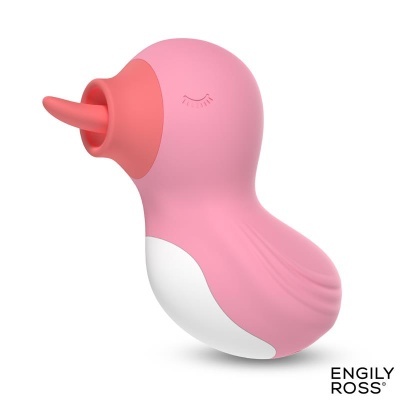 Dispositivo rosa e branco em forma de ave com bico e detalhes em rosa