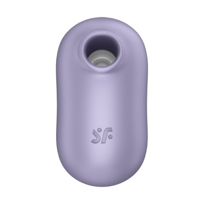 Dispositivo eletrônico roxo com furo circular e logótipo em relevo na frente
