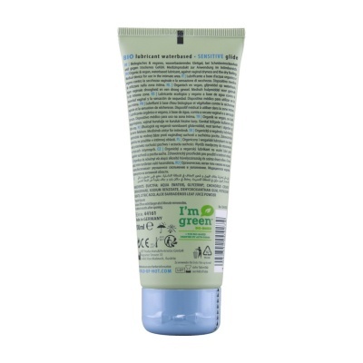 Tubo de lubrificante íntimo verde claro com tampa azul e texto multilingue