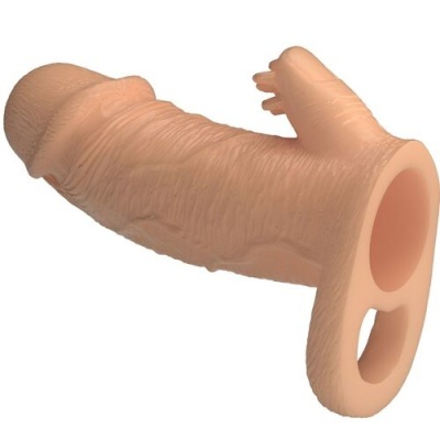 Extensor de pénis cor bege com textura e anel base