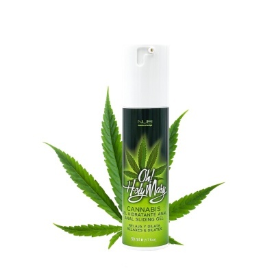 Frasco de gel hidratante anal com design com folhas de cannabis