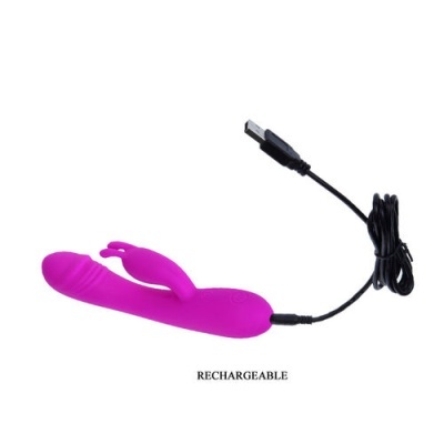 Vibrador rosa com cabo USB para recarga em fundo branco