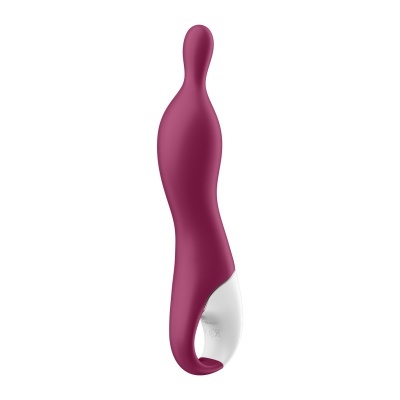 Vibrador corporal roxo com base branca e design ondulado