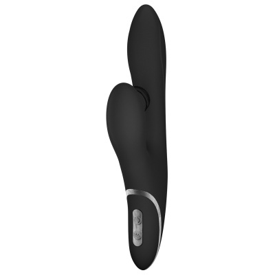 Vibrador preto texturizado com botões e detalhes em prata