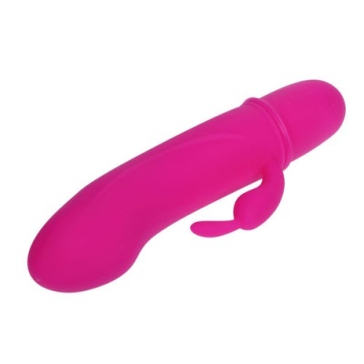 Vibrador cor-de-rosa em silicone com formato anatómico e projeção lateral