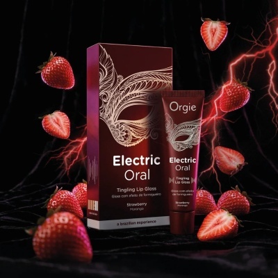 Gloss labial Electric Oral Orgie vermelho com morangos e efeitos elétricos