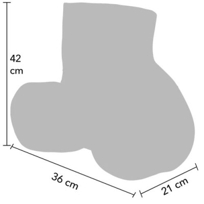 Molde cinzento com medidas 42 cm, 36 cm e 21 cm