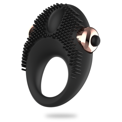 Anel preto de silicone texturado com detalhes metálicos dourados