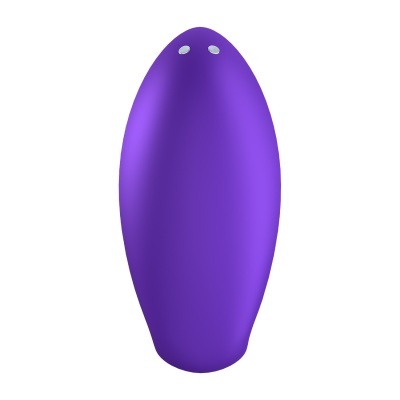 Objeto oval roxo com duas peças metálicas no topo