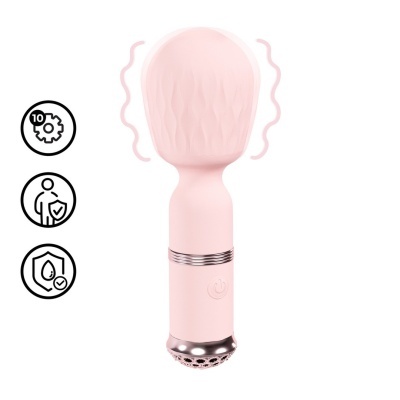 Massageador portátil rosa com textura ondulada e botões