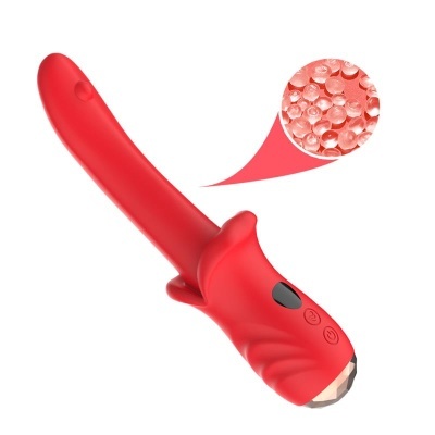 Vibrador sexual vermelho em silicone com botões e detalhe de microesferas internas