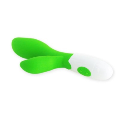 Vibrador duplo verde e branco em silicone com botão