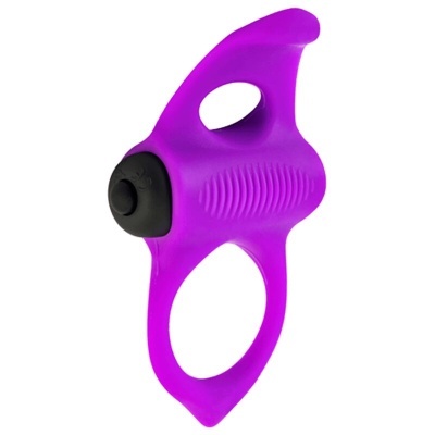 Anel roxo flexível com parte preta circular e textura ondulada