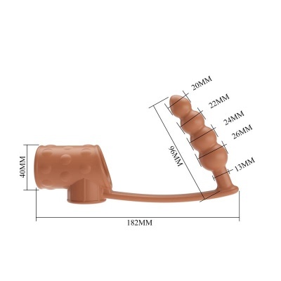 Produto plástico castanho com várias medidas em milímetros destacadas.