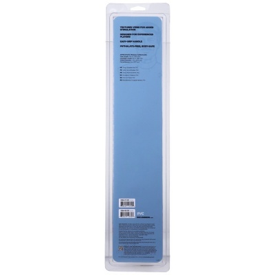 Parte traseira da embalagem de produto em PVC azul