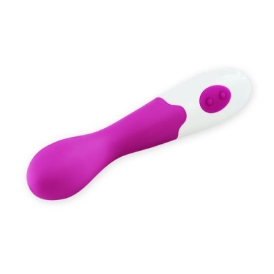Vibrador roxo com base branca e botões