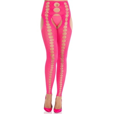 Leggings rosas com círculos vazados e sapatos de salto cor de rosa