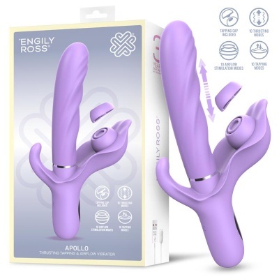 Vibrador cor-de-rosa com três ramos e embalagem