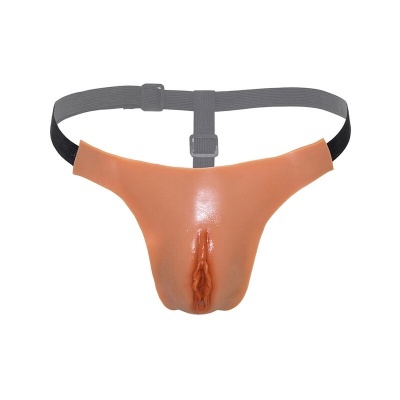 Cueca tanga laranja com cintas elásticas ajustáveis e detalhe anatómico frontal