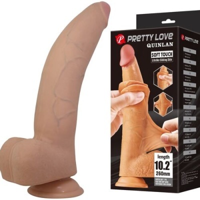 Dildo realista cor pele com base de ventosa e embalagem preto PRETTY LOVE QUINLAN.