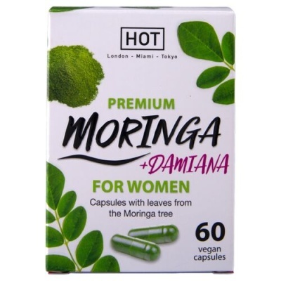 Caixa de cápsulas veganas de Moringa e Damiana para mulheres