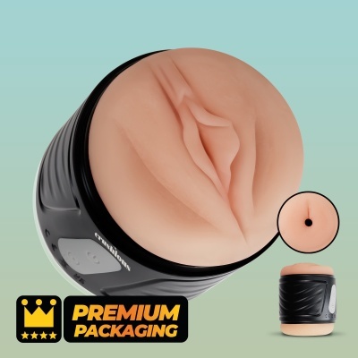 Dispositivo preto com capa em silicone cor de pele e texto Premium Packaging