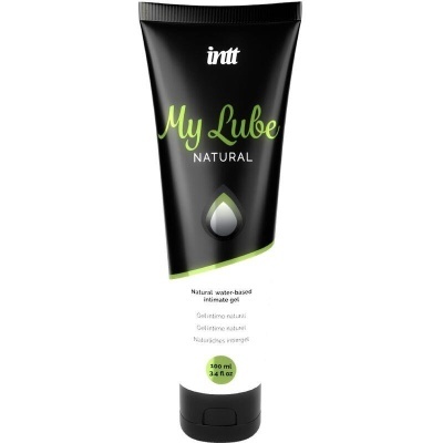 Frasco preto e verde de gel íntimo My Lube natural da intt com capacidade de 100 ml.