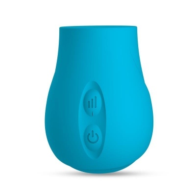 Dispositivo eletrônico azul de silicone com botões de energia e controle.